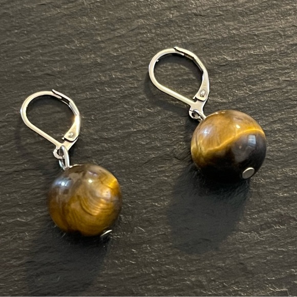 Tigers Eye Bead Latch Back Earrings - Picture 1 of 11